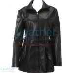 Belted Front Zipper Leather Fashion Coat | leather coat