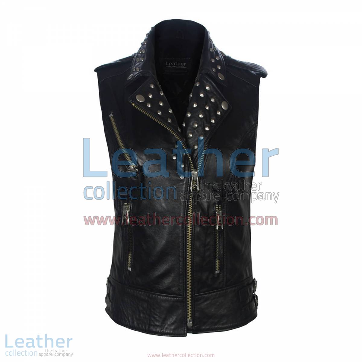 Biker Ladies Leather Studded Collar Vest