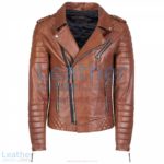 Biker Men Quilted Leather Jacket Antique Brown | men quilted leather jacket