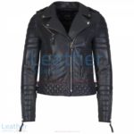 Biker Womens Quilted Leather Jacket Charcoal | womens quilted jacket