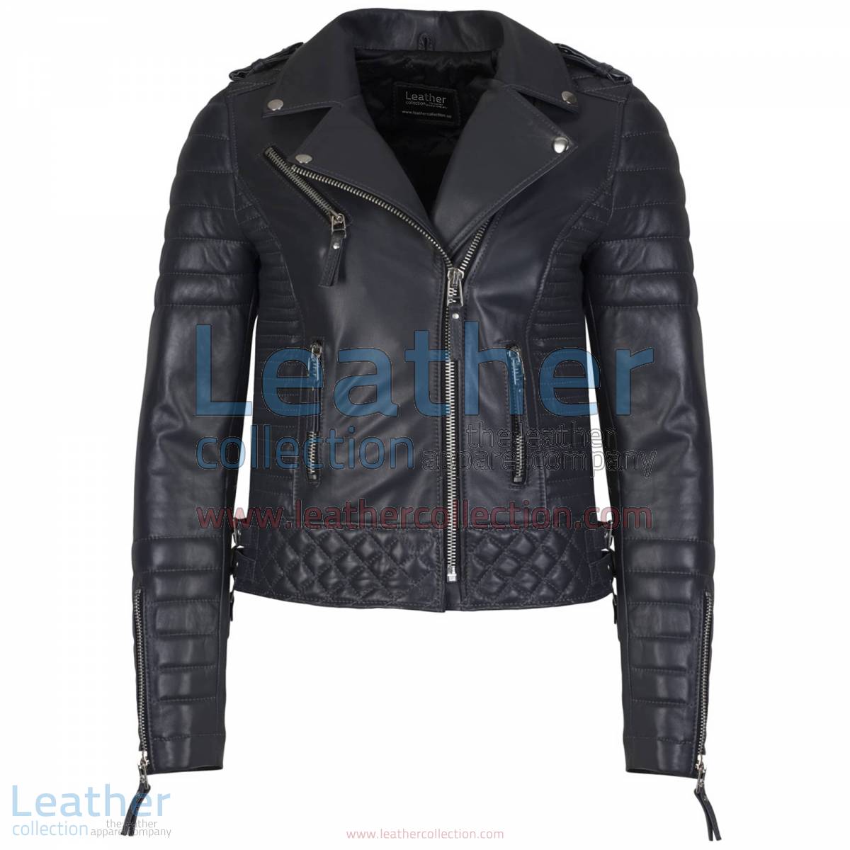 Biker Womens Quilted Leather Jacket Charcoal