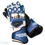 Blue & White Leather Biker Gloves | leather biker gloves