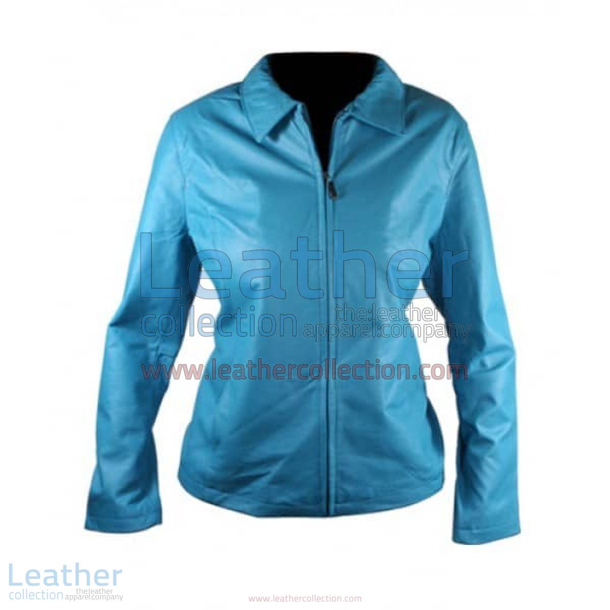 Classic Ladies Blue Leather Jacket