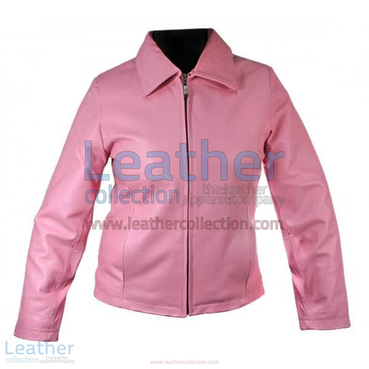 Classic Ladies Pink Leather Jacket