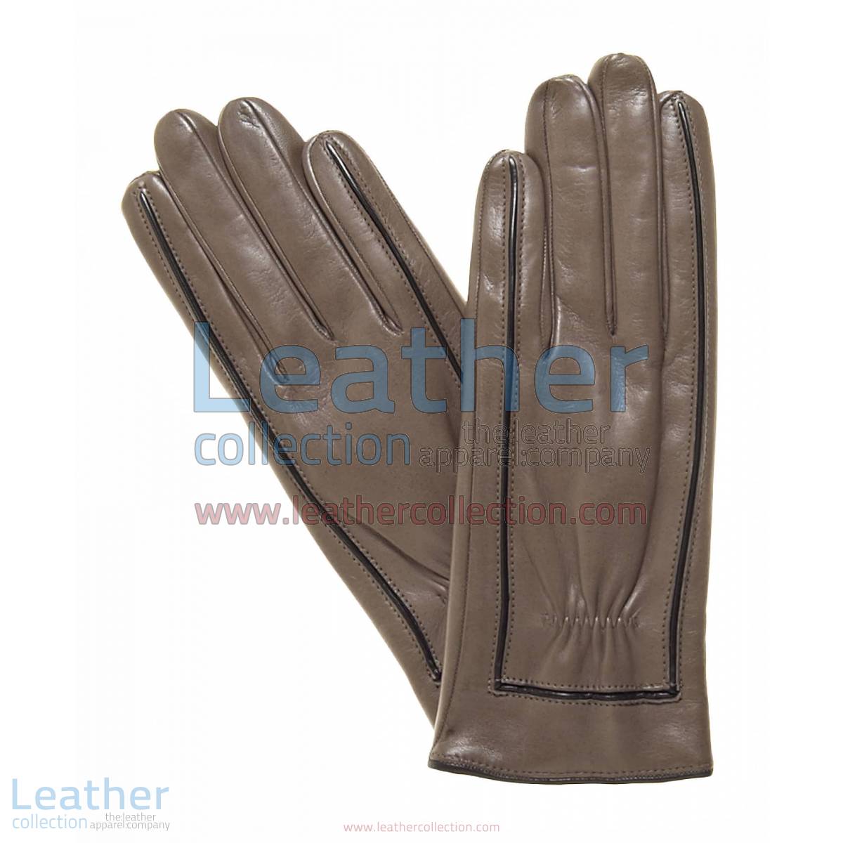 Decorative Stitching Ladies Brown Leather Gloves