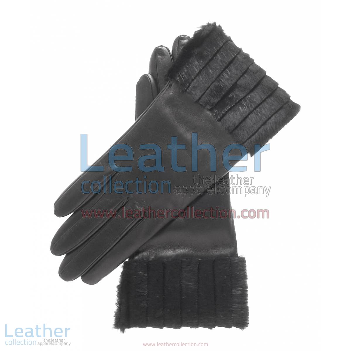 Ladies Fashion Black Fur Cuff Gloves