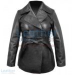 Ladies Leather Belted Pea Coat | leather pea coat