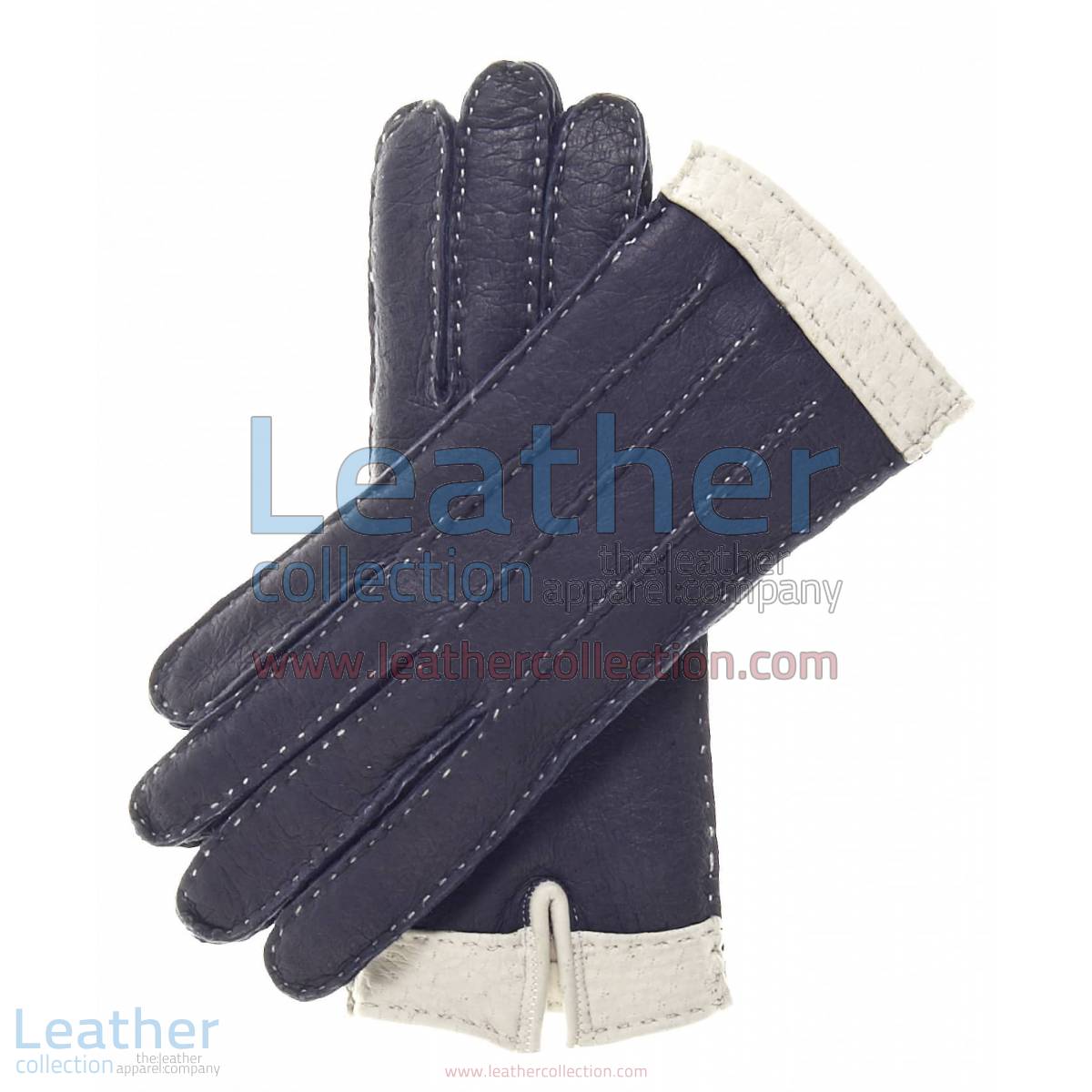 Ladies Navy Cashmere Wool Lined Lambskin Gloves