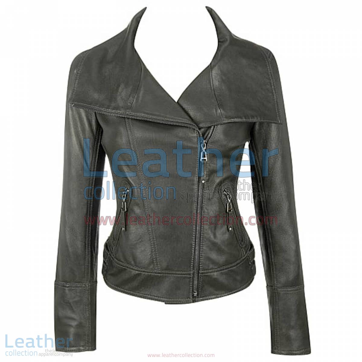 Lamb Leather Asymmetrical Black Jacket