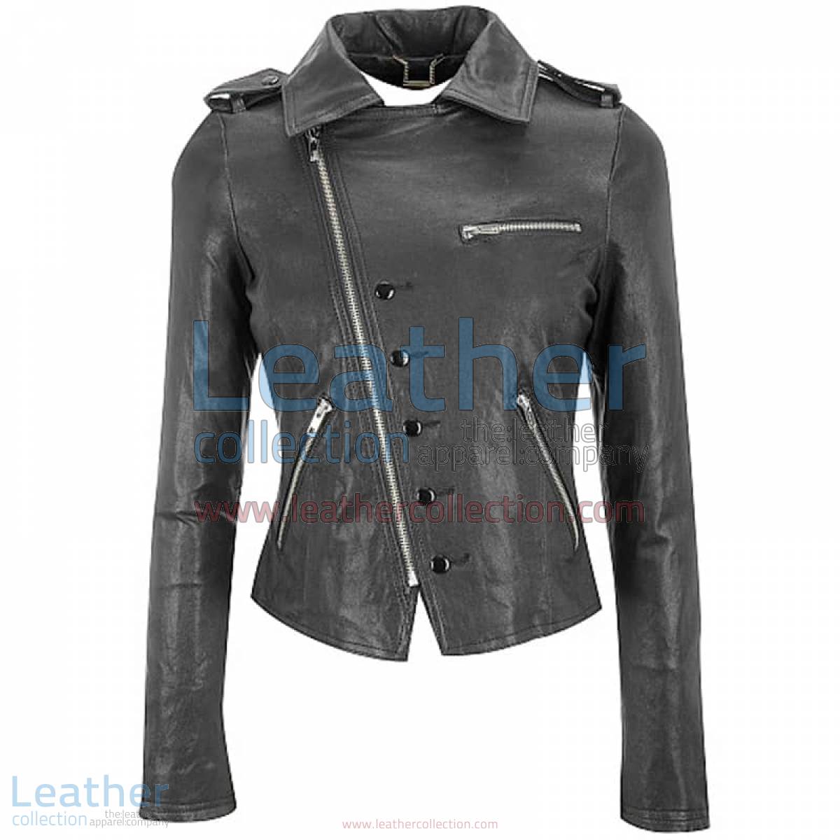 Leather Cutaway Black Asymmetrical Jacket