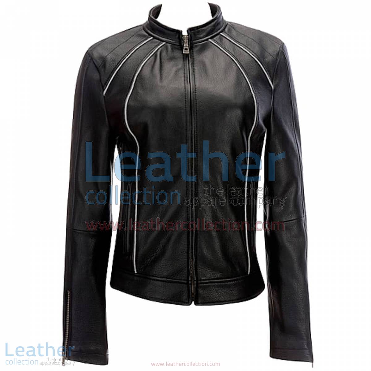 Leather Ladies Jacket With Piping