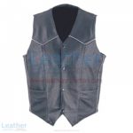 Mens Classic Leather White Piping Vest | mens leather vest