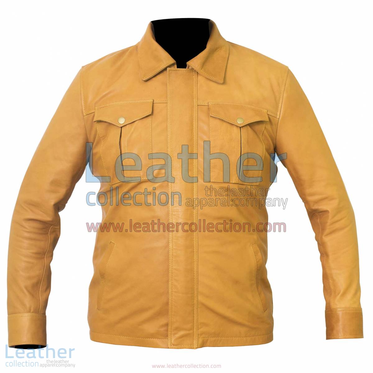 Shirt Style Camel Color Leather Jacket