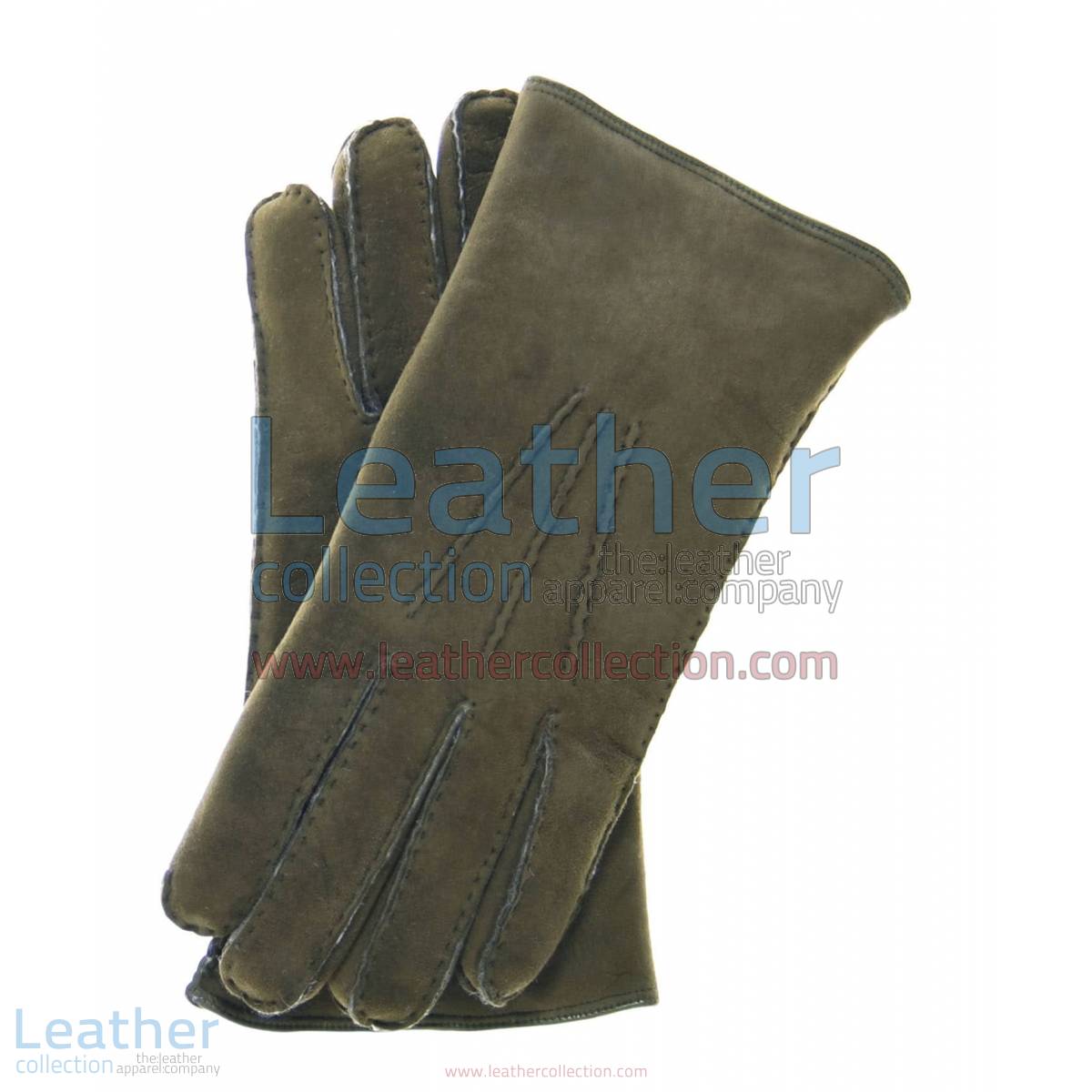 Sueded Lamb Shearling Olive Fashion Gloves
