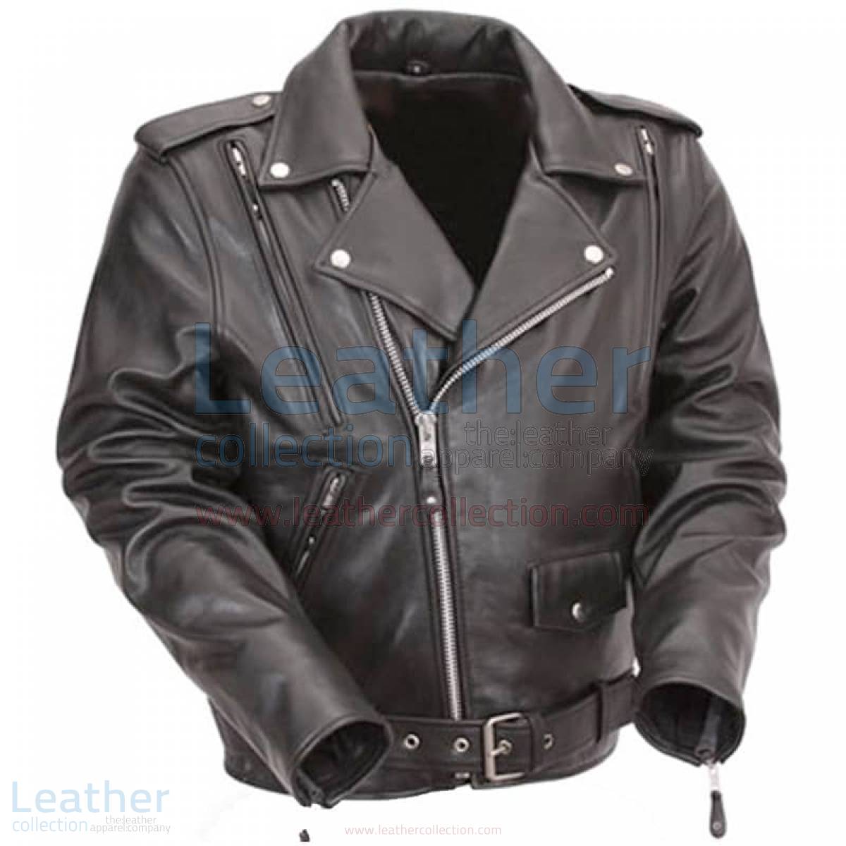 Black Leather Motorcycle Jacket with Exclusive Built-in Back Support ...